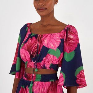 Anthropologie FARM Rio Pink Flower Crop Top